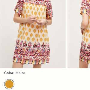 Yellow A-line Mini Dress with Crew Neck and Short Sleeves